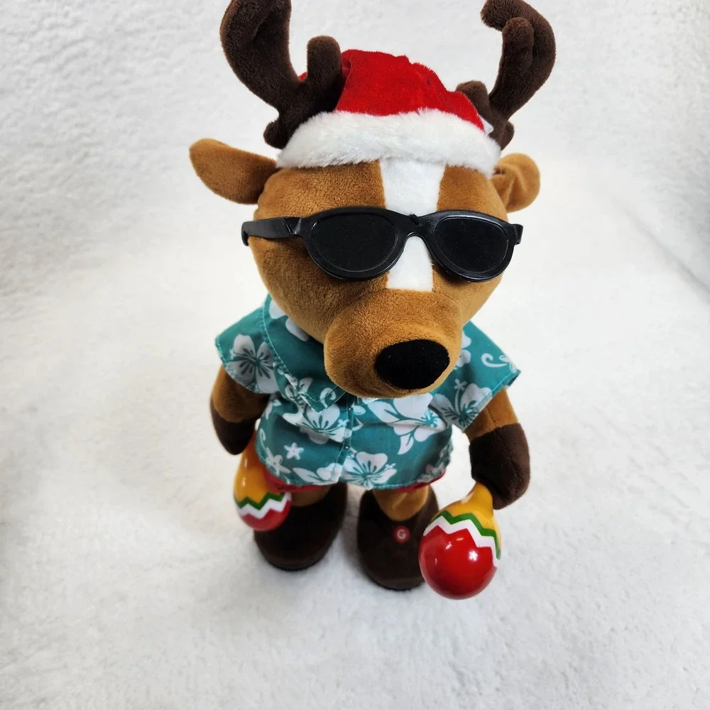 Gemmy Pop & Lock‎ Reindeer Dancing Plush Toy Musical Hawaiian Tropical Maracas